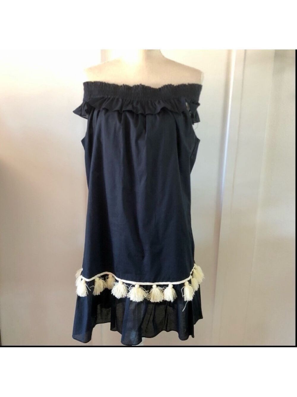 MISA Los Angeles Gia off the shoulder minidress tassel trim size L (unworn) - Picture 3 of 9